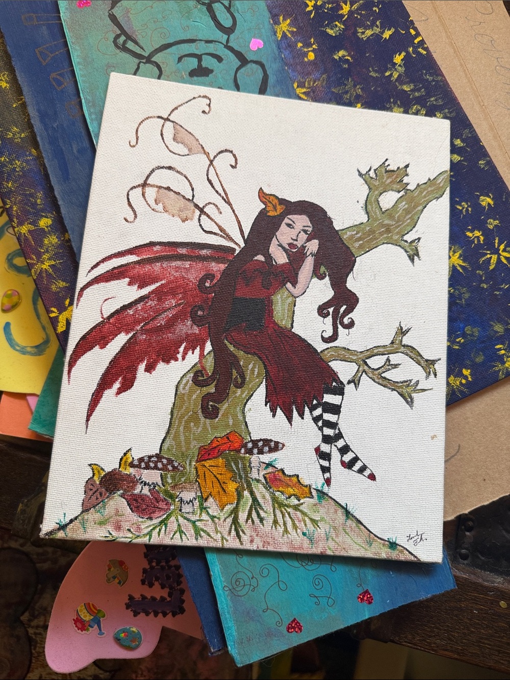Whimsical Red Fairy Canvas Art Print - Handcrafted Home Wall Decor